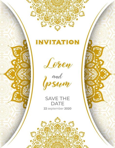 Gold on White Luxury Mandala Invitation Design Mandala Invitation, The Gold, Invitation Design, Save The Date, Vector Art, Vector Free, Baby Shower, For Free, Clip Art