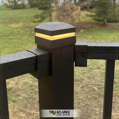 @henhouse_decks is lighting up Ohio one Tru-Scapes light at a time! 😎 Our C125 2.5" deck post cap light is shinning bright on this project. Our 2.5" post cap is designed to fit a standard 2.5″ x 2.5″ Aluminum fence or deck post, and the perfect way to light up any deck or fence! Deck Post Caps, Deck Remodel, Deck Posts, Fence Lighting, Aluminum Fence, Post Cap, Chain Link Fence, Deck Lighting, Design Lighting