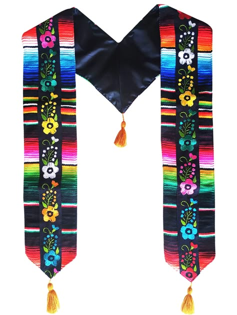 PRICES MAY VARY. NOTE: SINCE THESE STOLES ARE HANDMADE, THE FLOWER PATTERNS MAY VARY. THE MEXICAN SCARF FOR GRADUATION is a handmade piece of art from Mexico. This Mexican graduation stole has an angled end V-neck backing for ultimate comfort allowing the sash to adapt and hang comfortably over the shoulders. THESE AUTHENTIC MEXICAN GRADUATION SASHES are approximately 36 inches long each side x 5 inches wide. Soft inside satin finish. THE SERAPE BLANKET MEXICAN STOLES ARE MADE IN MEXICO USING TR Graduation Stoles Ideas Diy, Graduation Stole Ideas College, Simple Grad Cap Ideas, Mexican Graduation Sash, Mexican Scarf, Graduation Outfits For Women, Mexican Sarape, Mexican Graduation, Graduation Cap Decoration Diy