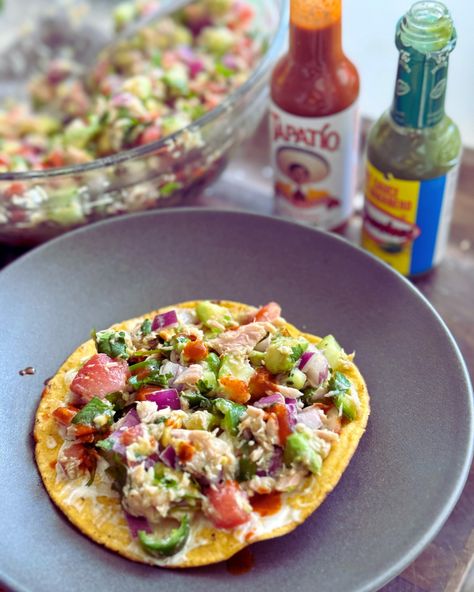 Mexican Tuna Salad Southwest Tuna Salad, Tuna Salad Tostadas, Tuna Mexican Style, Mexican Tuna Tostadas, Tuna Ceviche Recipe Canned, Tuna Tostadas Recipes, Canned Tuna Tacos, Fresh Tuna Salad, Matthew Mcconaughey Tuna Salad