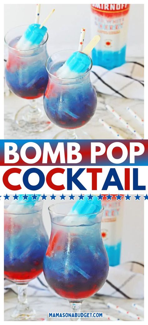 Girly Drinks Alcohol Easy Summer Cocktails, Bomb Pop Drink Recipes, 4 Of July Drinks Alcohol, Rocket Pop Drink, Summer Time Cocktail, Fourth Of July Mixed Drinks, Rocket Pop Alcoholic Drink, 4th Of July Party Drinks For Adults, 4th Of July Vodka Drinks