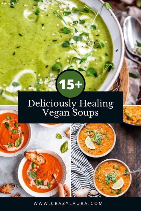 Feeling sick? What better comfort is there than steaming bowls of healing vegan soups that nourish both body and soul? #Vegan #Healthy #Foodie Vegan Healing Recipes, Healing Vegan Soup, Vegetarian Soup For Sickness, Healthy Gut Soup, Vegan Gf Soup, Vegan Gut Health Recipes, Vegan Gut Healing Recipes, Gut Healing Soup, Postpartum Recipes