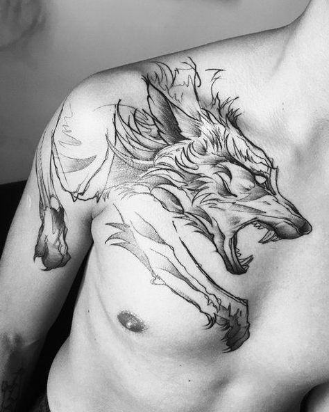 #wolftattoo #wolf #direwolftattoo #direwolf #tattoo #blackwork #coloredtattoo #blacktattoo #armtattoo #darkart #sleevetattoo #sleeve #dark #tattoosketch #toptattoo #viraltattoo #tattooformen #mentattoo #newtattoo #tats #tattooideas #tattoo #newtattooideas #tattoodesign Kurt Tattoo, Fenrir Tattoo, Wolf Tattoos Men, Wolf Tattoo Sleeve, Wolf Tattoo Design, Chest Piece Tattoos, Chest Tattoo Men, Celtic Tattoos, Tattoo Art Drawings