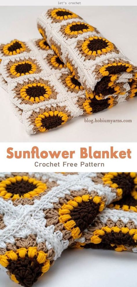 Sunflower Blanket, شال كروشيه, Confection Au Crochet, Mode Crochet, Crochet Sunflower, Crochet Clutch, Crochet Simple, Crochet Patterns Free Blanket, Haken Baby