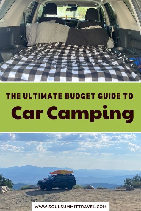 Learn how to car camp for cheap with this essential guide including where to camp for free, the pros of car camping over tent camping, and how to have an efficient set up in your car! Car Camping Hacks Ideas, Car Camping Necessities, Car Camping Suv, Camping In Your Car, Car Camping Must Haves, Car Camping With Kids, Suv Camping Hacks, Suv Camping Ideas, Small Car Camping