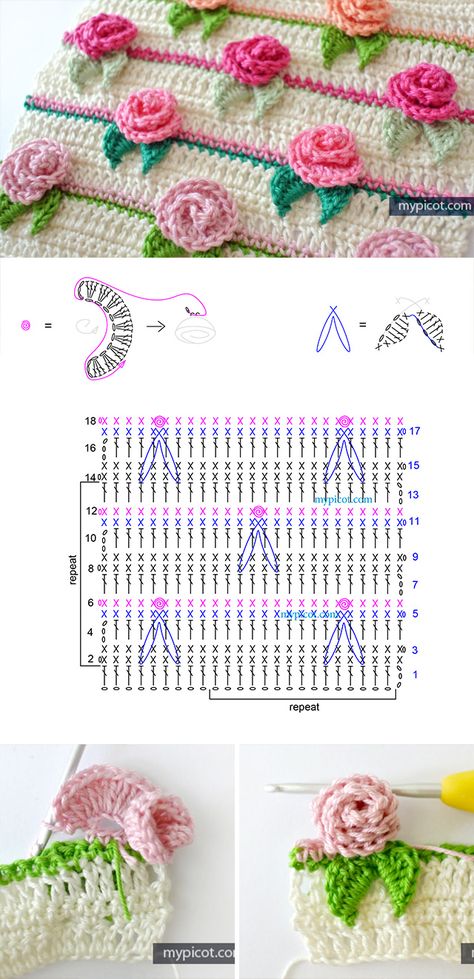 Flower Stitch Crochet, Crochet Crocodile Stitch Pattern, Clover Crochet, Stitch Crochet Pattern, Blocking Mats, Flower Stitch, Puff Flower, Crochet Puff Flower, Crochet Rose Pattern