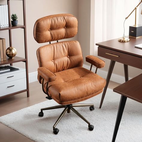 Amazon.com: HOOOWOOO Ergonomic Office Chair,Mid Century Modern Computer Desk Chair,Comfy Executive Chair with Extra Wide Tufted Cloudy Seat Lumbar Support High Reclining Back,Suede Leather Light Brown : Home & Kitchen Cute Office Chair, Brown Office Chair, Desk Chair Comfy, Chair Comfy, Chair Mid Century, Modern Computer Desk, Computer Desk Chair, Cute Office, Mid Century Modern Chair