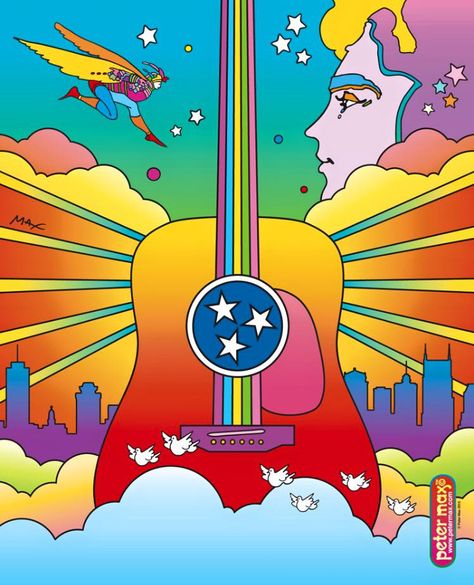 Nashville - Music City 2015  Peter Max Lsd Acid, Peter Max Art, 60s Art, Label Ideas, Art Musical, Peter Max, Psy Art, City Painting, Music City