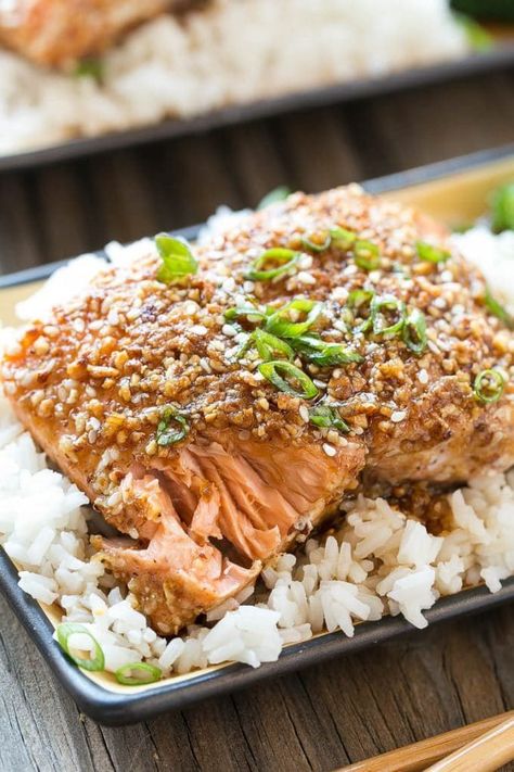 Almond Crusted Salmon | Seared Salmon | Asian Salmon #salmon #fish #seafood #almonds #dinner #dinneratthezoo Almond Salmon, Salmon With Honey, Almond Crusted Salmon, Cookies Banane, Garlic Sauce Recipe, Honey Salmon, Honey Garlic Sauce, Almond Crusted, Crusted Salmon