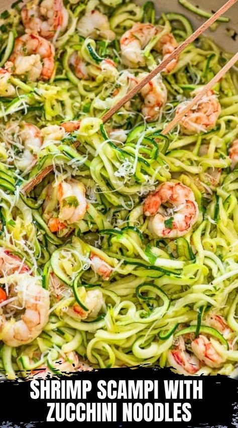 One Pot Shrimp Scampi, Shrimp Scampi With Zucchini Noodles, One Pot Shrimp, Shrimp And Zucchini, Lemon Garlic Sauce, Spiralized Zucchini, Zoodle Recipes, Bruschetta Ingredients, Top Chicken Recipes