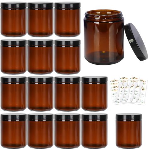 PRICES MAY VARY. Pack of 15-- 240ml amber glass jars with black lids, 18 labels and 5 scoops. Multiuse - Perfect for making candles, storing body butter, baby food, jams or jellies, honey, cosmetics, powders, body scrubs, sugar, lotions, creams, herbal stash jars, spice storage, etc. Refillable - The deep, vibrant Amber color provides UV filtering properties perfect for protecting light-sensitive materials. Use these plastic containers with lids for as long as you want. The reusable containers c Honey Cosmetics, Spice Food, Reusable Containers, Diy Candle Making, Plastic Containers With Lids, Glass Storage Containers, Jars With Lids, Making Candles, Stash Jars