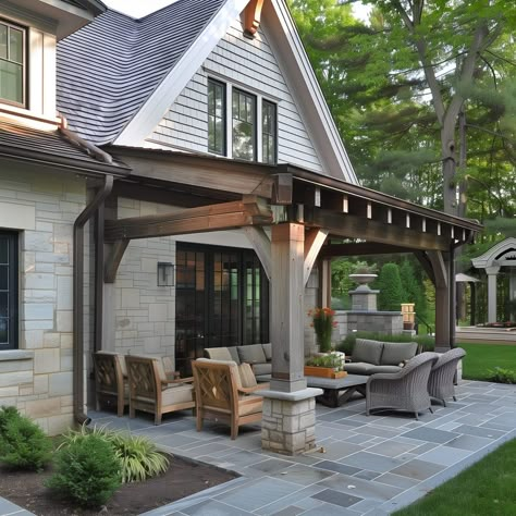 Partial Patio Cover Ideas, Slanted Patio Cover, Add A Covered Back Porch, Covered Patio And Pergola Combo, Unattached Covered Patio, Flat Covered Patio, Lean To Porch Ideas Covered Patios, Backyard Overhang Covered Patios, Chunky Pergola