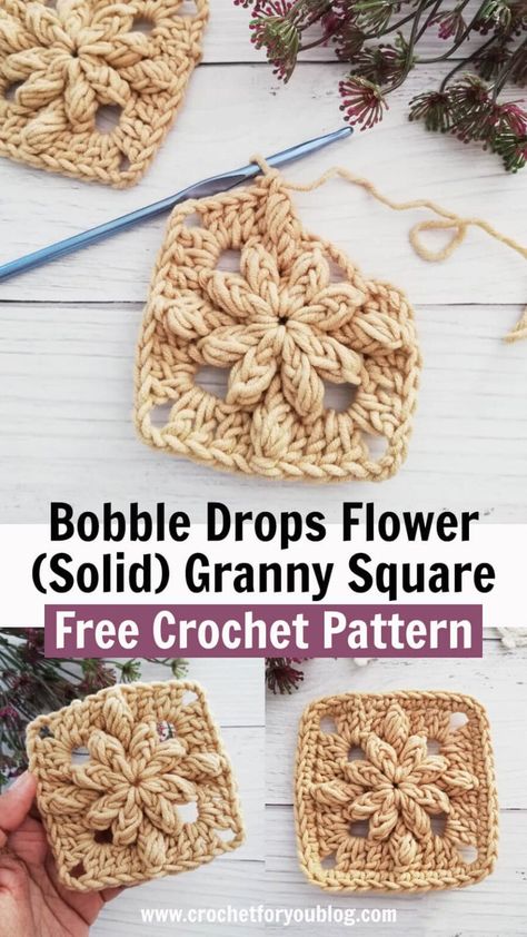 Bubble Granny Square Crochet, One Color Crochet Granny Squares, 5 Sided Granny Square, Granny Square Modern Crochet Pattern, Bubble Granny Square, Dahlia Granny Square, 3d Flower Granny Square Crochet Free Pattern, Granny Square Board, Crochet Granny Square Bulky Yarn