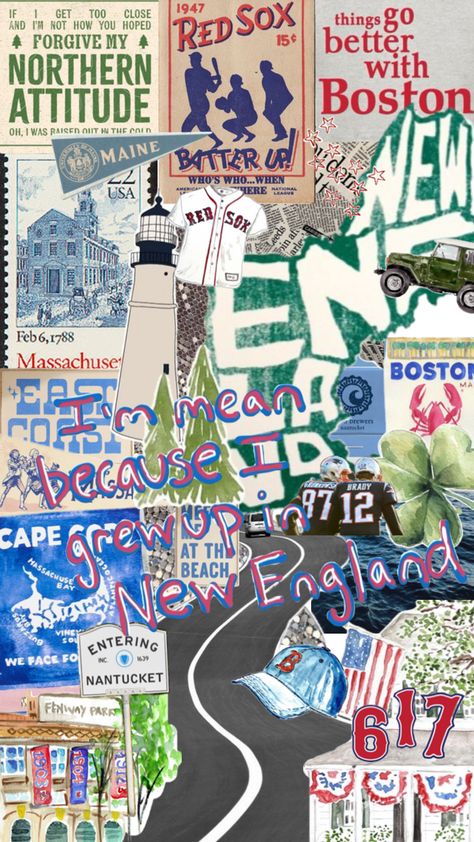 New England collage and New England wallpaper New England City Aesthetic, Boston Collage Wallpaper, Summer Aesthetic New England, Boston Wallpaper, New England Patriots Wallpaper Iphone, New England Nostalgia, Happy Sunday Quotes, Fenway Park, National League