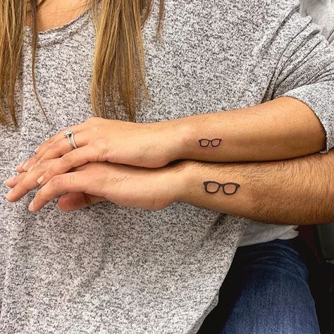 Matching Tattoos For Couples, Couple Tattoo Ideas, Faith Tattoo On Wrist, Horrible Tattoos, Tattoos For Couples, Master Tattoo, Best Couple Tattoos, Glasses Tattoo, Matching Sister Tattoos