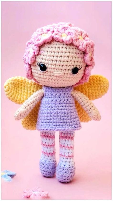 Crochet dolls Fairy Crochet, Doll Amigurumi Free Pattern, Crochet Amigurumi Patterns, Free Crochet Amigurumi, Tunisian Crochet Patterns, Crochet Fairy, Step By Step Crochet, Amigurumi Elephant, Free Amigurumi Patterns