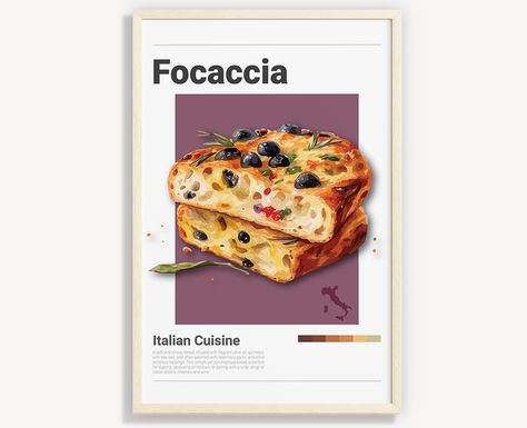 Minimalist Italian Style food poster Focaccia, pantone style, clean, simple illustration for bedroom, kitchen, living room decoration Focaccia Illustration, Italian Food Poster, Poster Art Illustration, Minimalist Food, Poster Minimalist, Prints Poster, Simple Illustration, Food Poster, Living Room Decoration