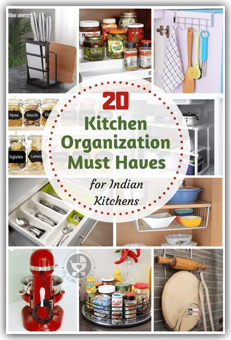 Is your kitchen overcrowded and spilling over with pots, pans and all sorts of cooking gadgets? Control the mess with these kitchen organization must haves! Kitchen Store Room Ideas Indian, Kitchen Rack Organization, Mandir Ideas, Kitchen Organiser, Modern Outdoor Kitchen, Daily Ideas, Kitchen Modular, Pooja Mandir, House Items