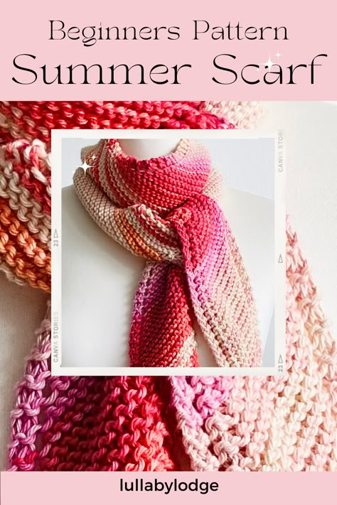 Learn how to knit a stylish skinny scarf with this easy garter stitch pattern, perfect for beginner knitters. This simple and lightweight scarf is an ideal project for those new to knitting, using basic stitches to create a beautiful accessory. Follow the step-by-step instructions and start your summer knitting project today! Great for beginners, lightweight scarf, summer accessory, easy knitting pattern, garter stitch tutorial. Easy Knit Scarves Free Patterns, Hand Knitted Scarf Ideas, Knit Scarves Patterns, Knitted Cowl Scarves Free Pattern, Two Color Scarf Knitting Pattern, Simple Knit Scarf Pattern Free Easy, Dk Scarf Knitting Patterns Free, Cheap Casual Knitted Scarves, Simple Knitted Scarf