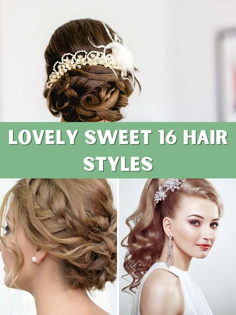 Hairstyles Sweet 16, 16th Birthday Hairstyles, Sweet 16 Hair, Elegant Sweet 16, Real Crown, Sweet 16 Hairstyles, Birthday Hairstyles, Sleek Bun, Fancy Gowns