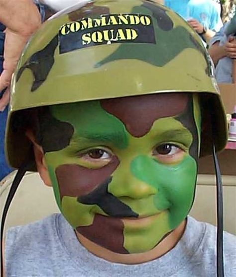 7 Camo Soldier Army Face Paint, Camo Costume, Covering Tattoos With Makeup, Camouflage Face Paint, Camo Face Paint, Face Painting Ideas For Kids, Camo Paint, Pumpkin Sculpting, Camo Birthday Party