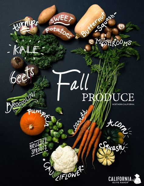 Northern California Fall Seasonal Produce Guide Fall Vegetables In Season, Fall Seasonal Produce, Seasonal Eating Fall, Fall Rhythms, Autumn Produce, Seasonal Produce Guide, Really Good Food, California Fall, Fall Produce