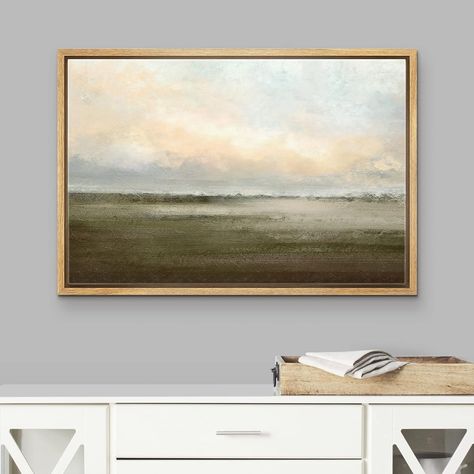 High quality printed artwork stretched to fit on durable and shrink-resistant framed canvas. #modern #oragnic #neutral #homedecor French Country Landscape, French Country Landscaping, Wall Art Work, Rustic Landscaping, Dusk Sky, Modern Rustic Living Room, Muted Green, Country Landscaping, Nature Landscape