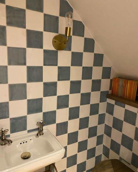 Checkered Tile Bathroom, Checkerboard Bathroom, River Bathroom, Half Bath Update, Terracotta Bathroom, Tiny Powder Room, Patterned Bathroom Tiles, Cape Cod Home, Bathroom Accents