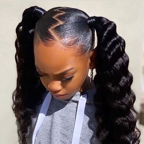 10$ Off,Coupon Code: MC36359 on Instagram: “Zigzag part with two cute ponytails🤩🤗DM me if you want to rock ponytail hair!😍😍🖤🖤🖤🖤 . . 💟Coupon code: MC36359,10$ off . Click my bio . . .…” Pigtail Hairstyles For Kids, Kids Ponytail Hairstyles, Ponytail Hairstyles For Kids, Two Ponytail Hairstyles, Tan Skin Blonde Hair, Pony Hairstyles, Weave Ponytail Hairstyles, Sleek Ponytail Hairstyles, Birthday Hairstyles