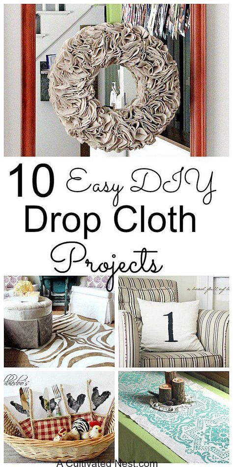 10 Easy Drop Cloth Projects. Drop cloths (AKA painters tarps) are really the perfect blank canvas for many budget decorating ideas! Budget Decorating Ideas, Cloth Projects, Drop Cloth Projects, Canvas Drop Cloths, Desk Diy, Cloth Diy, Budget Decorating, Drop Cloth Curtains, Ideas Room