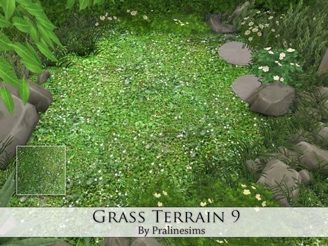 Pralinesims' Grass Terrain 9 Sims 4 Grass Terrain, Sims 4 Terrain, Sims4 Furniture, Sims4 Builds, Cas Background, Garden Mulch, Furniture Cc, Sims Medieval, Cc Sims4