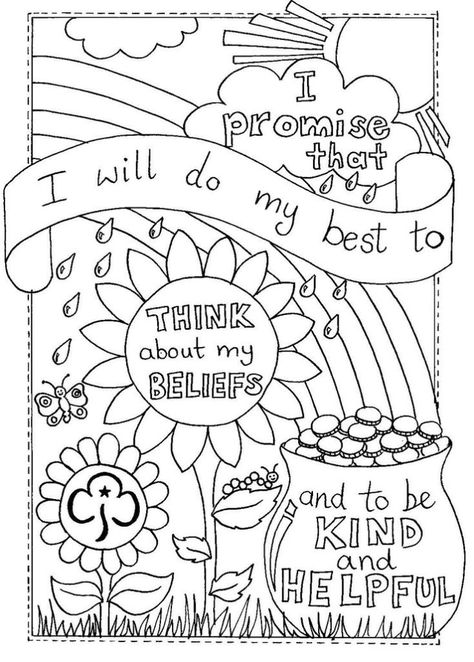 Motivational Rainbow Coloring Page Rainbow Guides Activities, Rainbow Promise Activities, Girlguiding Rainbows, Rainbows Activities, Rainbows Craft, Rainbow Guides, Scout Camping Activities, Brownies Girl Guides, Brownies Ideas