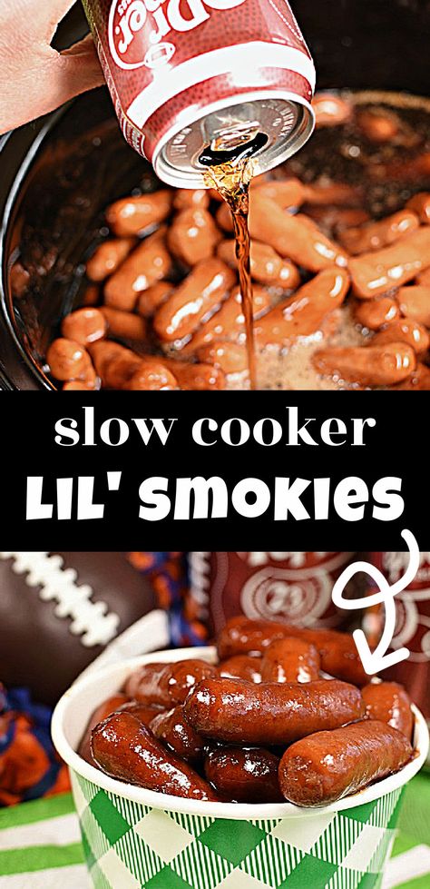 Little Winners In Crockpot, Pepper Bellies Fritos, Smoked Lil Smokies, Small Crock Pot Appetizers, Party Snacks Crockpot, Crockpot Bbq Lil Smokies, Little Smokeys Crockpot Bbq, Dr Pepper Lil Smokies, Lil Smokies Meal Ideas