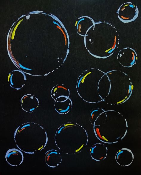 Soap Bubbles Painting, Easy Bubble Drawing, Soap Bubbles Drawing, Bubbles Drawing Easy, How To Paint Bubbles, Blowing Bubbles Drawing, Kindergarten Charts, Painted Bubbles, Bubble Doodle