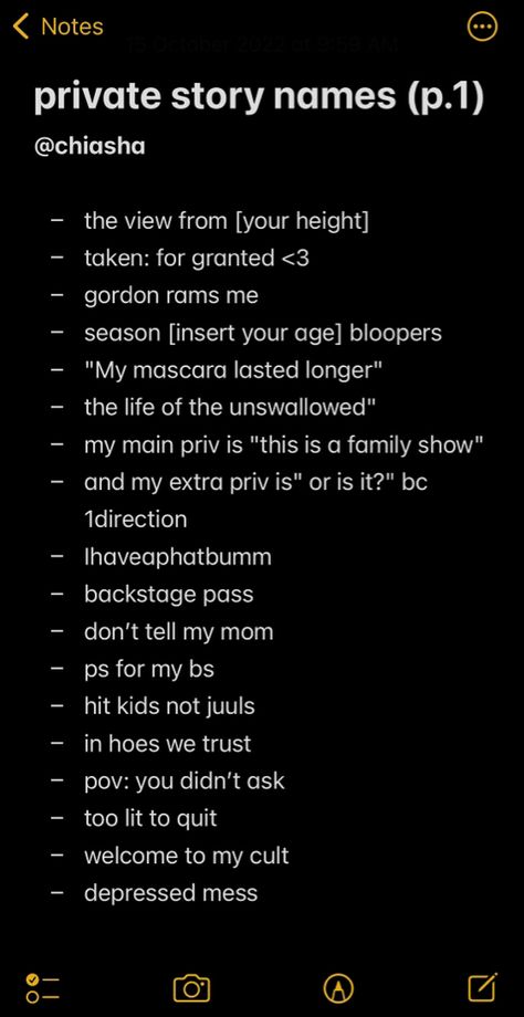 What To Name Your Instagram Highlights, Private Acc Bio For Instagram, Writing Page Name Ideas For Instagram, Bios For Pvt Account, Funny Insta Id Names, Bios For Instagram Private Account, Funny Caption For Profile Picture, Insta Spam Account Ideas, What To Post On Private Instagram