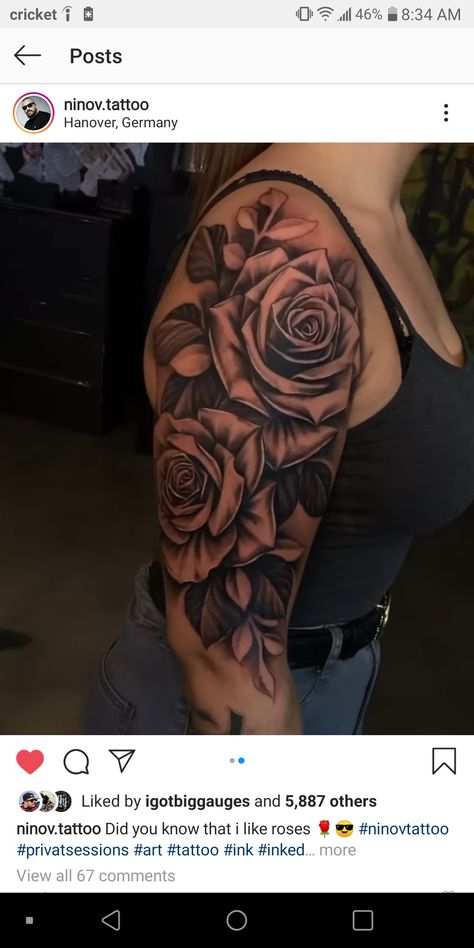 Rose Sleeve Tattoo, Shoulder And Arm Tattoo, Single Rose Tattoos, Gray Roses, Shoulder Cap Tattoo, Tattoos For Black Women, Rose Tattoo On Arm, Shoulder Sleeve Tattoos, Side Neck Tattoo