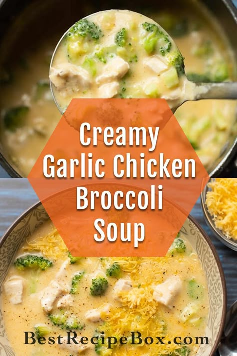 Broccoli Stove Top, Broccoli Soup Recipes Easy, Broccoli Soup Crockpot, Garlic Chicken Broccoli, Garlic Chicken Soup, Stove Top Soup Recipes, Soup With Broccoli, Chicken Broccoli Soup, Broccoli Soup Recipe