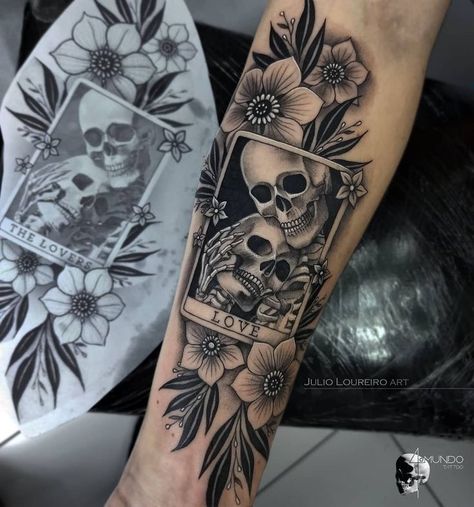 Skull Couple Tattoo, Forearm Cover Up Tattoos, Saved Tattoo, Mommy Tattoos, Skeleton Tattoos, Tattoos For Lovers, Sketch Tattoo Design, Inked Tattoo, Gothic Tattoo