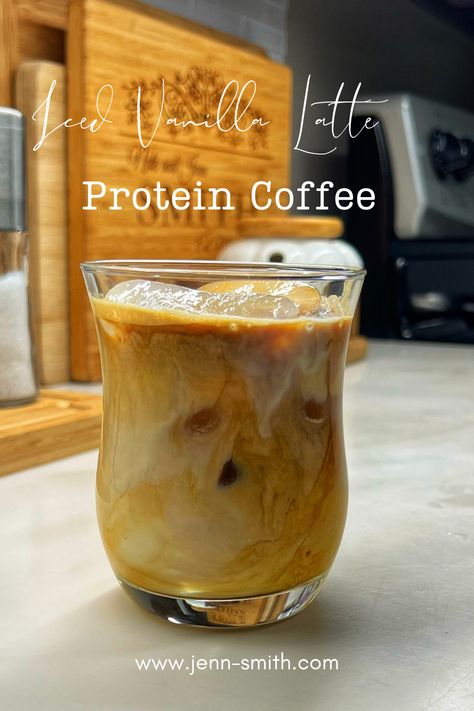 This coffee drink requires only two ingredients, not counting the ice: Espresso (You can use coffee from your coffee pot, but I’m gonna be real with you, espresso is better. I tried both and the espresso takes it from meh to mmmm), and a vanilla protein drink of your choice.