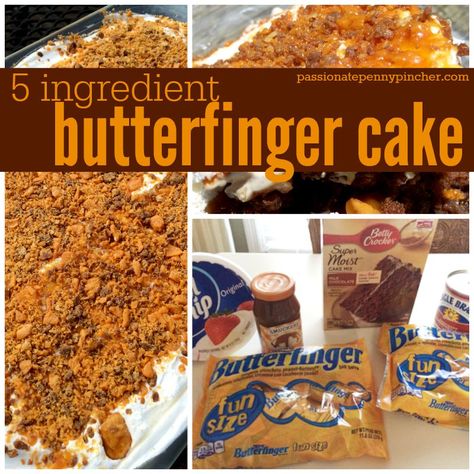 Butterfinger Cake Butterfinger Icebox Cake, Butterfinger Poke Cake, Butterfinger Dessert, Butterfinger Cake Recipe, Butterfinger Cake, Cake 5, Poke Cakes, Penny Pincher, Dessert Cake