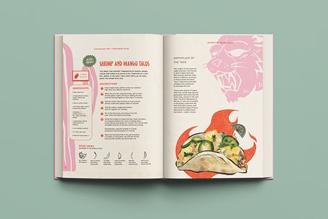 Mexican Cookbook Design: The Art of The Taco Cute Cookbook Covers, Cooking Book Layout Design, Graphic Design Cookbook, Cookbook Recipe Design, Recipe Graphic Design Layout, Digital Cookbook Design, Creative Cookbook Design, Recipe Book Graphic Design, Cookbook Color Palette