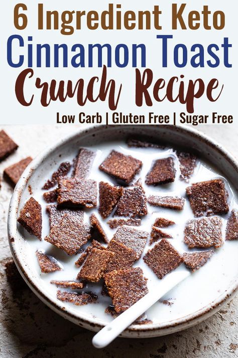 Childhood Breakfast, Sugar Free Cereal, Protein Breakfast Cookies, Low Carb Cereal, Gluten Free Cinnamon, Cinnamon Cereal, Keto Cereal, Homemade Cereal, Crunch Recipe