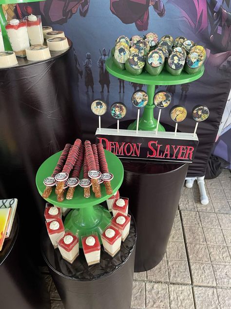 Demon Slayer Snacks, Demon Slayer Party Food, Demon Slayer Birthday Party Ideas, Demon Slayer Party Ideas, Anime Birthday Party, Demon Slayer Birthday, Demon Slayer Party, Demon Slayer Food, Demon Slayer Birthday Party