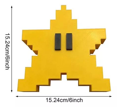 Estrela Topo de árvore temática de Super Mario
É feita em material plástico de espessura grossa, com encaixes perfeitos, resistente e com ótimo acabamento. 
A superfície é lisa e brilhante (diferente do acabamento de impressão 3D).
Os olhos da estrela NÃO são pinturas, nem desenho impresso. Eles são peças em alto relevo firmemente encaixados na estrela.
A cor da estrela e de todas as peças também não são pintura, a própria estrutura é fabricada na cor específica. Super Mario Bros, Mario Bros, Super Mario, A P, Mario