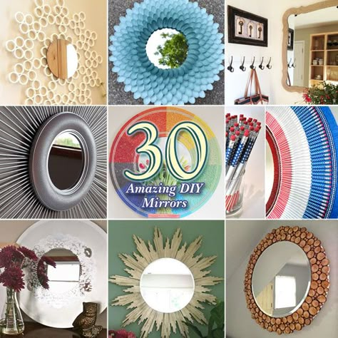 30 Amazing DIY Decorative Mirrors - Pretty Handy Girl So many to look at, would love to make some of these Diy Mirrors, Spoons Diy, Sliding Mirror Door, Sunflower Designs, Small Round Mirrors, Hacks Ikea, Rope Mirror, Large Bathroom, Decorative Mirrors