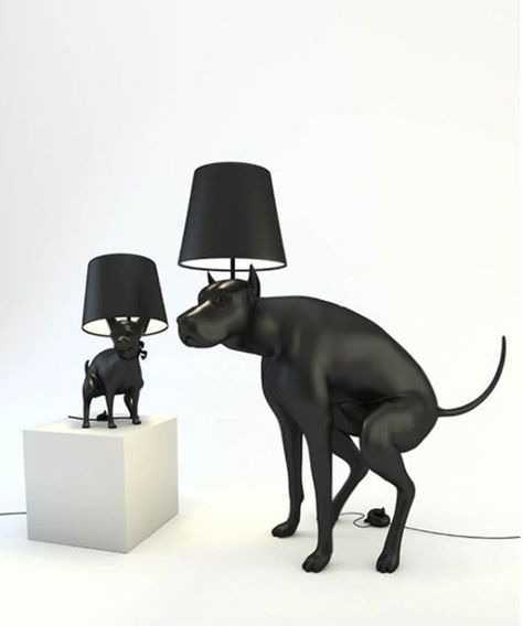 Too funny!  The unconventional "good boy" dog pooping lamp Small Black Dog, Dog Lamp, Unusual Lamps, Dog Table, Dog Milk, Dog Light, Floor Lamps Living Room, Best Puppies, Deco Luminaire