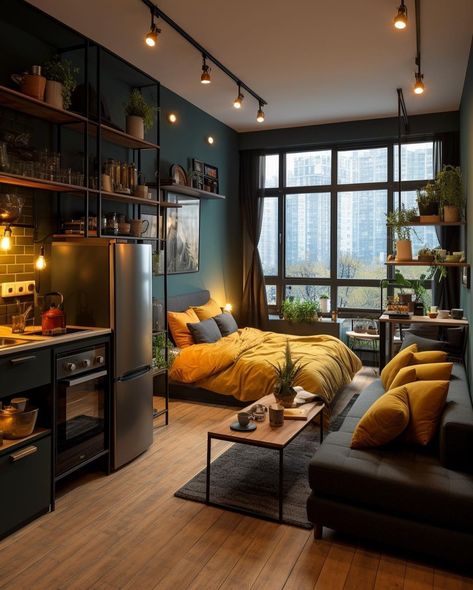 Small Cozy Apartment, Apartemen Studio, Studio Apartment Living, Deco Studio, Tiny Apartments, Small Apartment Design, Small Studio Apartment, Small Apartment Living Room, Appartement Design