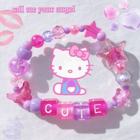 Kawaii Bracelet Beads, Pink And Purple Bracelet, Princess Bracelets, Scene Bracelets, Fairy Kei Accessories, Harajuku Decora, Kawaii Bracelet, Pulseras Kandi, Kandi Necklace