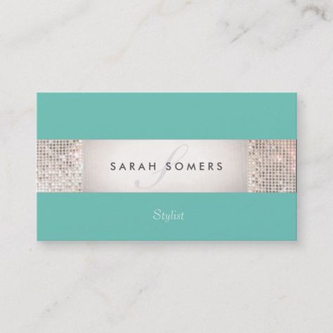 Elegant Turquoise FAUX Silver Sequin Monogram 2 Business Card Business Office Ideas, Spa Studio, Studio Decor, Silver Sequin, Logo Ideas, Office Ideas, Business Office, Business Card, Business Cards