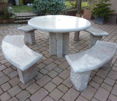 Garden Bench Table, Granite Furniture, Stone Garden Bench, Round Garden Table, Patio Wall Decor, Granite Table, Slate Patio, Wooden Garden Table, Cement Garden